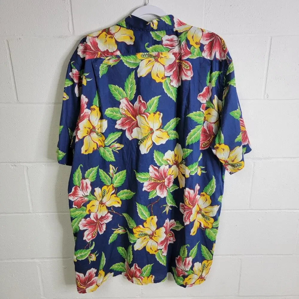 Polo Ralph Lauren Mens XL TALL Blue Floral Hawiaan Camp Shirt Classic Fit Beach
